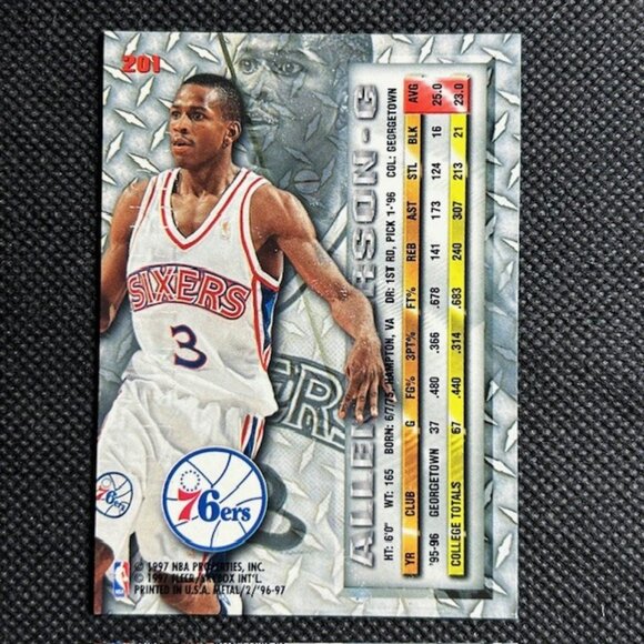 1996-97 Fleer Metal Rookie Allen Iverson #201 RC Philadelphia 76ers - Picture 2 of 2